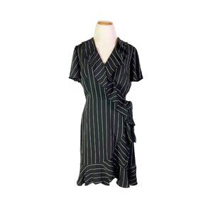 Tahari Arthur S Levine Size 6 Faux Wrap Dress Black Stripe